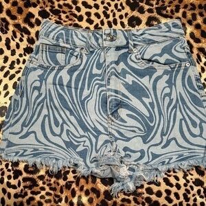 H&M High-rise Swirl Print Denim Shorts